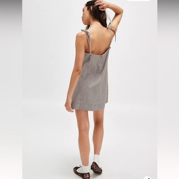 Free People Arlo Plaid Mini Dress Slouchy Sweetheart Neck  Medium Ivory Combo - Picture 5 of 16